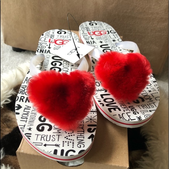 UGG Shoes - UGG Fluff Heart Flip Flops
